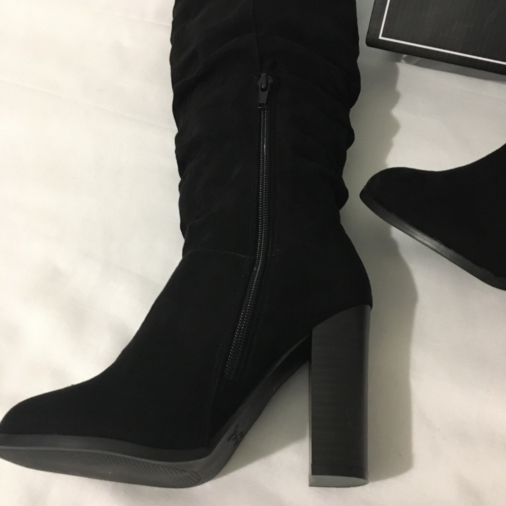 πHost Pickπ Qupid Black Suede Knee High Boots w/Cuff New/Box - Picture 3 of 8